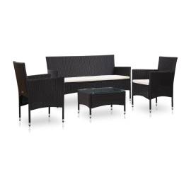 Set mobilier de grădină cu perne, 4 piese, negru, poliratan