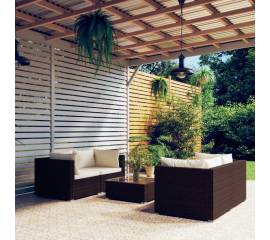Set mobilier de grădină cu perne, 5 piese, maro, poliratan