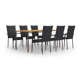 Set mobilier de grădină, 7 piese, negru, poliratan