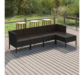 Set mobilier de grădină cu perne, 5 piese, negru, poliratan