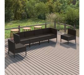 Set mobilier de grădină cu perne, 6 piese, negru, poliratan