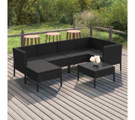 Set mobilier de grădină cu perne, 7 piese, negru, poliratan