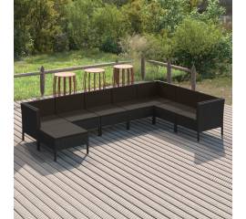 Set mobilier de grădină cu perne, 8 piese, negru, poliratan