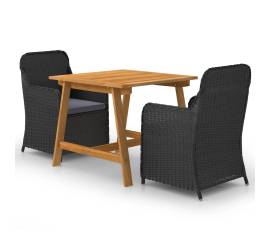 Set mobilier de grădină, 3 piese, negru