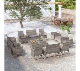 Set mobilier de grădină cu perne, 16 piese, gri, poliratan