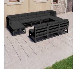 Set mobilier grădină cu perne, 8 piese, negru, lemn masiv pin