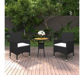 Set de mobilier pentru grădină, 3 piese, negru, poliratan