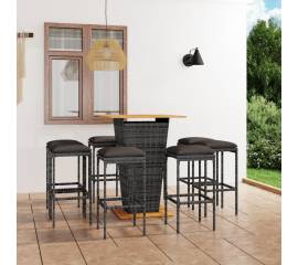 Set mobilier bar de grădină cu perne, 9 piese, gri, poliratan