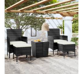 Set mobilier bistro, 5 piese, negru, poliratan/sticlă tratată