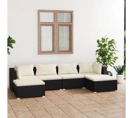 Set mobilier de grădină cu perne, 6 piese, negru, poliratan