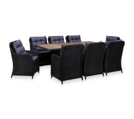 Set mobilier de exterior, 9 piese, negru, poliratan