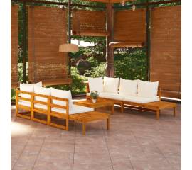 Set mobilier grădină perne alb crem, 5 piese, lemn masiv acacia