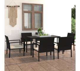 Set de mobilier pentru grădină, 7 piese, negru, poliratan