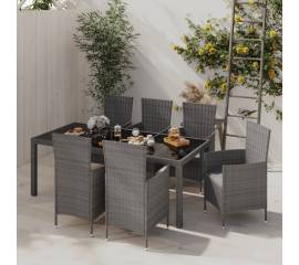 Set mobilier de exterior cu perne, 7 piese, gri, poliratan