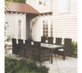 Set mobilier de exterior cu perne, 9 piese, maro, poliratan