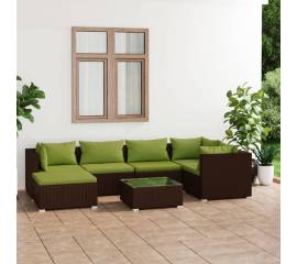 Set mobilier de grădină cu perne, 7 piese, maro, poliratan
