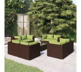 Set mobilier de grădină cu perne, 9 piese, maro, poliratan