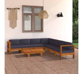 Set mobilier grădină perne gri închis, 8 piese, lemn acacia