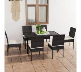 Set de mobilier de exterior, 7 piese, negru, poliratan