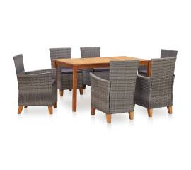 Set mobilier de exterior, 7 piese, gri, poliratan, lemn acacia