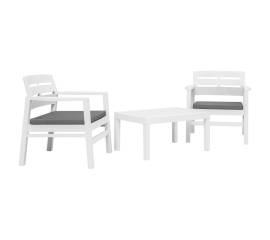 Set mobilier de grădină, 3 piese, alb, plastic