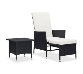 Set mobilier de grădină cu perne, 2 piese, negru, poliratan