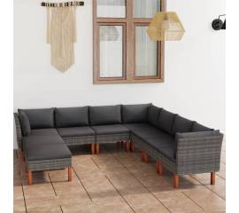 Set mobilier de grădină cu perne, 9 piese, gri, poliratan