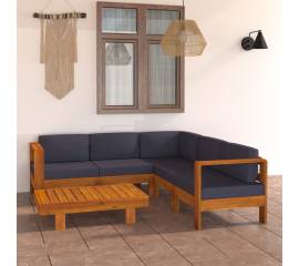 Set mobilier grădină perne gri închis, 6 piese, lemn acacia
