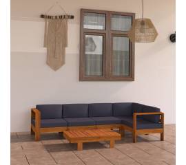 Set mobilier grădină perne gri închis, 6 piese, lemn acacia