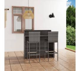 Set mobilier de bar de grădină cu perne, 3 piese, gri