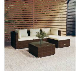 Set mobilier de grădină cu perne, 5 piese, maro, poliratan