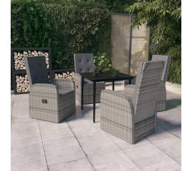 Set de mobilier pentru grădină, cu perne, 5 piese, gri