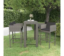 Set mobilier bar de grădină cu perne, 5 piese, gri, poliratan