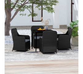 Set mobilier pentru grădină, cu perne, 5 piese, negru