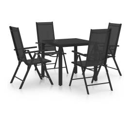 Set de masă pentru grădină, 5 piese, negru, aluminiu
