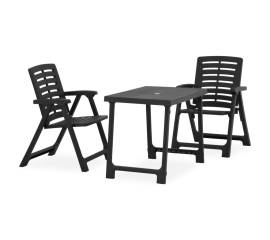 Set mobilier bistro pliabil, 3 piese, gri, plastic