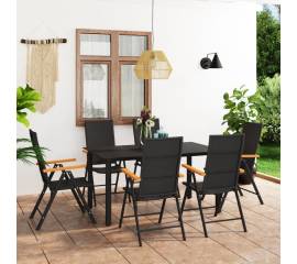 Set mobilier de grădină, 7 piese, negru și maro