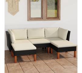 Set mobilier de grădină cu perne, 5 piese, negru, poliratan