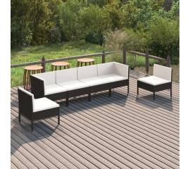 Set mobilier de grădină cu perne, 6 piese, negru, poliratan