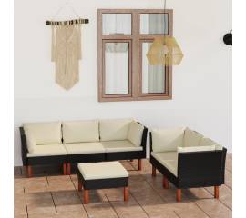 Set mobilier de grădină cu perne, 6 piese, negru, poliratan