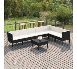 Set mobilier de grădină cu perne, 8 piese, negru, poliratan