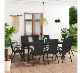 Set mobilier de grădină, 9 piese, negru