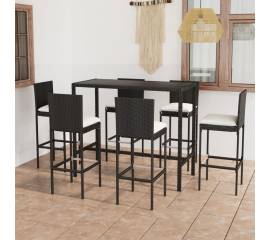 Set mobilier bar de grădină cu perne, 7 piese, negru, poliratan