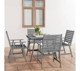 Set mobilier de grădină, 5 piese, gri, lemn masiv de acacia