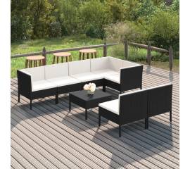 Set mobilier de grădină cu perne, 8 piese, negru, poliratan