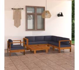 Set mobilier grădină perne gri închis, 7 piese, lemn acacia