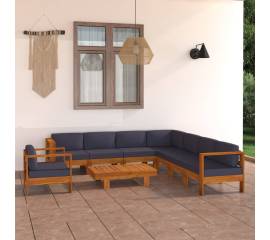 Set mobilier grădină perne gri închis, 9 piese, lemn acacia