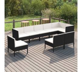 Set mobilier de grădină cu perne, 9 piese, negru, poliratan