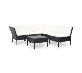 Set mobilier de grădină cu perne, 6 piese, negru, poliratan