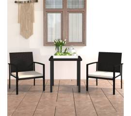 Set de mobilier de grădină, 3 piese, negru, poliratan